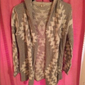 Hooded Aztec print cardigan